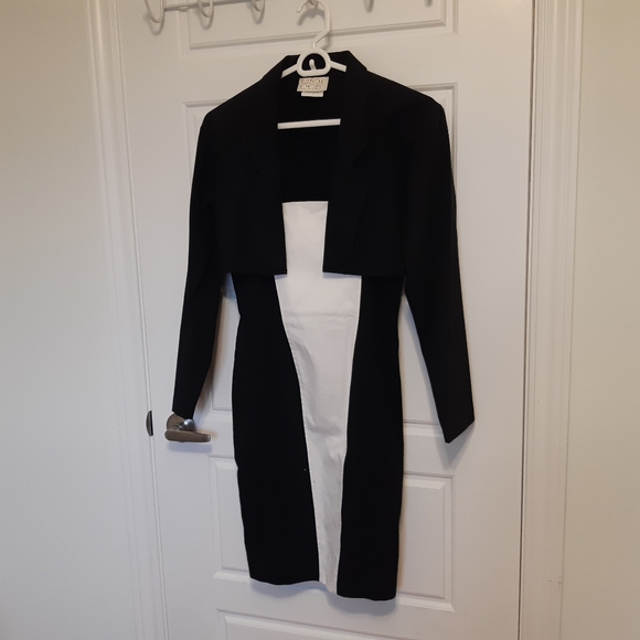 Rare 100% Cotton 2 piece Black and White Halter Dress and Black Jacket Size 5 - Picture 12 of 16